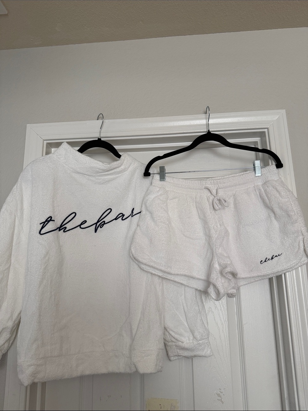 The Bar White Terry Short Set with Navy Script